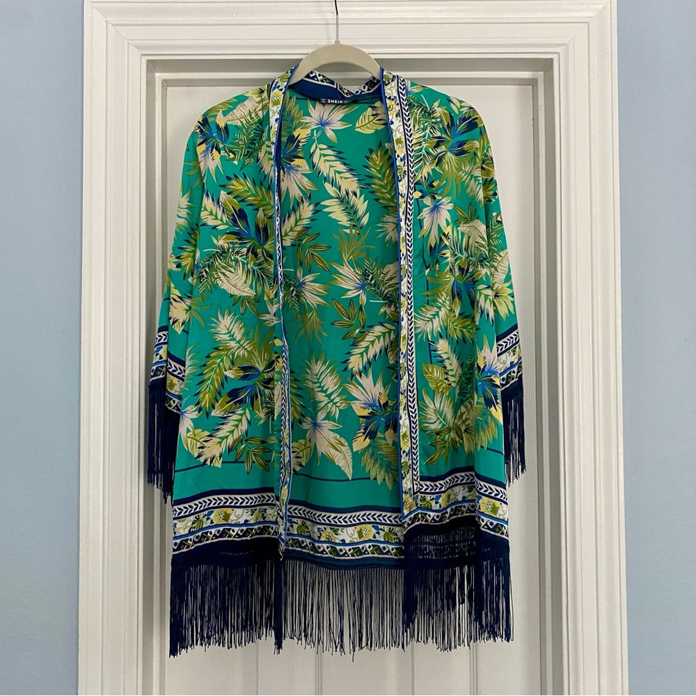 SHEIN Floral Kimono with Fringe Detail